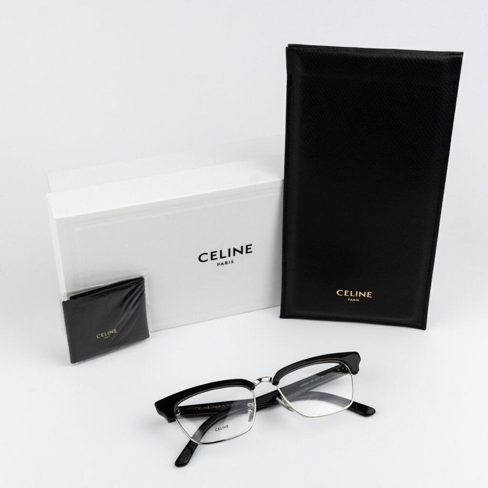 SALE! NEW Celine CL50026U 016 Shiny Palladium Black Women Square Eyeglasses - Picture 11 of 12